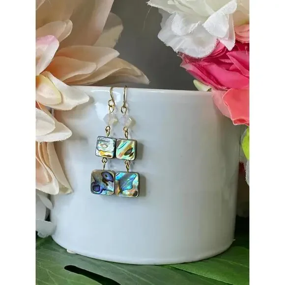 Paua - Abalone Crystal Three Tiered Earrings - Picture 2 of 8